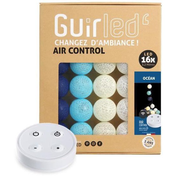 Guirlande lumineuse boules coton LED USB - Télécommandée -Veilleuse bébé 2h - 4 intensités - 16 boules 1,6m - Océan