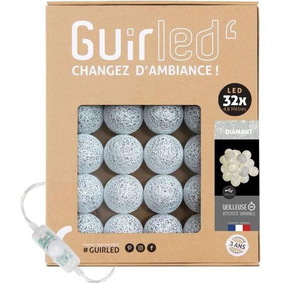 Guirlande lumineuse boules coton LED USB - Veilleuse bébé 2h - 3 intensités - 32 boules 3,2m - Diamant