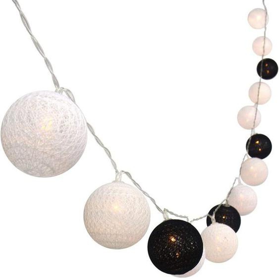 Guirlande lumineuse de 3 m avec 30 boules à LED en coloré Fonctionne avec des piles,idéale pour Noël ou un mariage noir/blanc