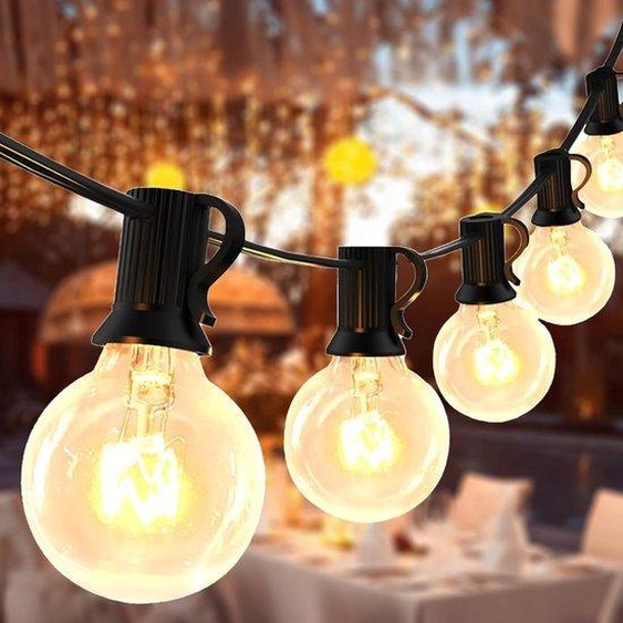 Guirlande lumineuse dextérieur étanche de 95 m - 25 ampoules - 3 ampoules de rechange - Guirlande lumineuse à ampoules - Décoration dextérieur - Jardin - Fête - Noël - Blanc chaud