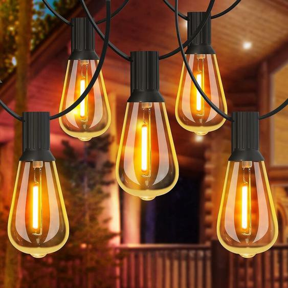Guirlande Lumineuse Exterieure,30M Guirlande led avec ST38 Ampoules,2200K Blanc Chaud, Imperméable Guirlande Exterieur Étanche pour