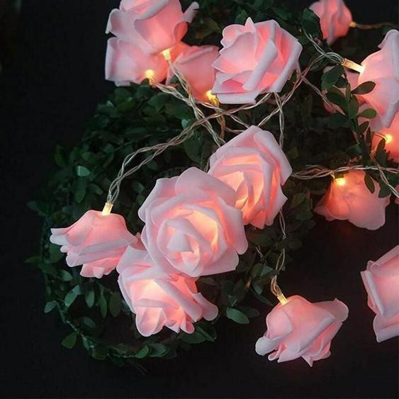 Guirlande Lumineuse LED à Piles Motif Fleurs Roses Diamètre 6 cm, PE (polyéthylène)., rose,
