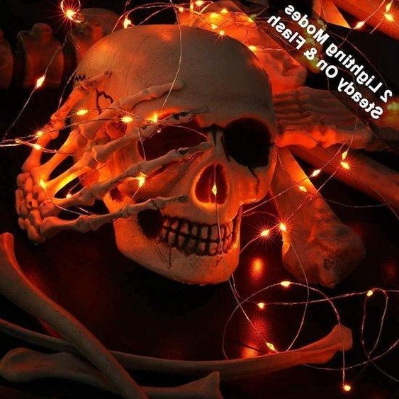 Guirlande lumineuse LED sans fil aux couleurs de lautomne, lot de 4, 6 m, couleur zinc, 60 micro-ampoules clignotantes avec câble argenté, pour Halloween, Thanksgiving et Noël.
