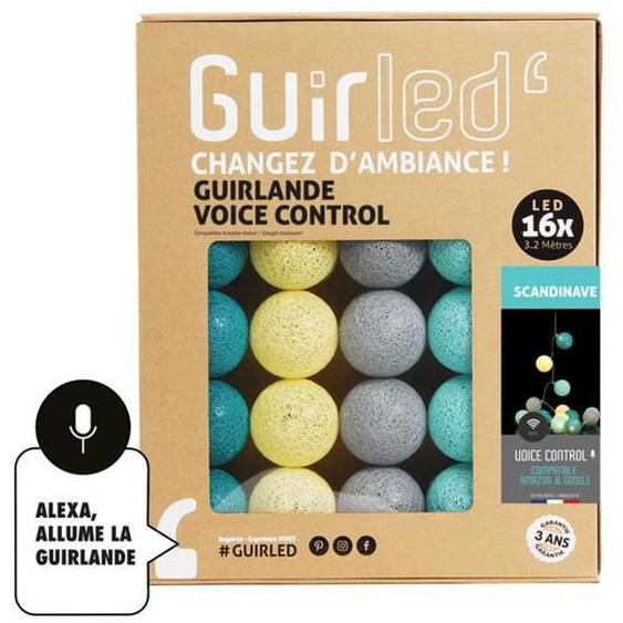 Guirlande lumineuse LED USB - GUIRLED - Scandinave - 16 boules - Commande Vocale