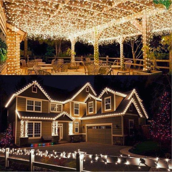 Guirlande lumineuse solaire - 14 m - 120 LED - fil de cuivre - blanc chaud - étanche - 8 modes - pour Noël - jardin - balcon - fête - terrasse - décoration