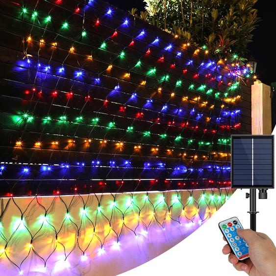 Guirlande lumineuse solaire Extérieur Led Filet lumineux, 1.5x1.5M Rideau lumineux étanche Filet lumineux Pour fête Jardin Buissons Balcon Décoration, Coloré