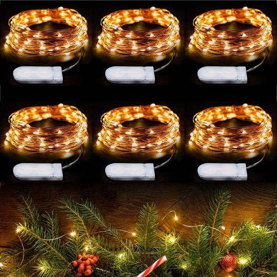 Guirlande Micro LED en fil de cuivre 6m,60 LED,guirlande LED à pile CR2032 LED Guirlande lumineuse chambre,Intérieur Deco Lot de 6