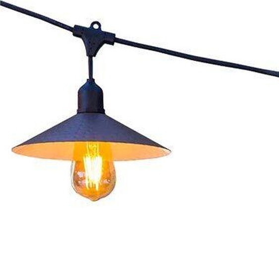 Guirlande solaire lumineuse extérieur avec abat-jour en acier style vintage 10 ampoules à filament douille E27 LED blanc chaud VINTY LIGHT SOLAR 6m
