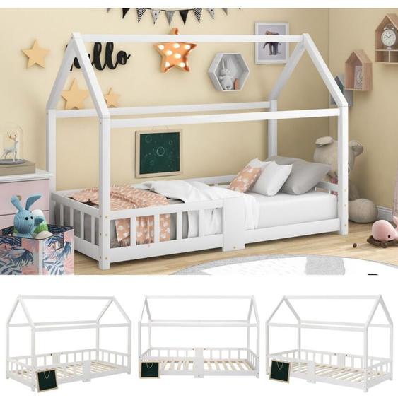 Gutent - Lit denfant, 90 x 200 cm, cadre de lit denfant en bois, sommier à lattes anti-chute - Blanc
