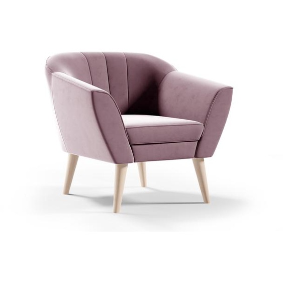 GUTTO LINE Fauteuil en velours Fauteuil TV en velours Fauteuil de relaxation Rose Fauteuil scandinave tapissé Pieds en bois Couture en velours Pieds hauts