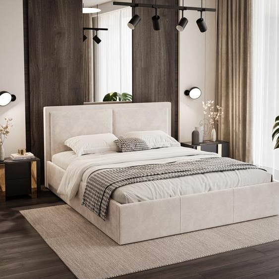 GUTTO Lit capitonné 120x200 crème velours beige clair lit avec rangement et rangement