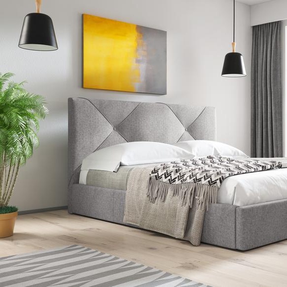 GUTTO Lit rembourré avec coffre de lit 120cm Gris Moderne Tissu avec espace de rangement Sommier à lattes en bois Surpiqûres