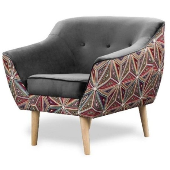 GUTTO LUXI Fauteuil Recliner Gris Motif graphique Fauteuil tapissé scandinave Pieds en bois Pieds hauts en velours Matelassage