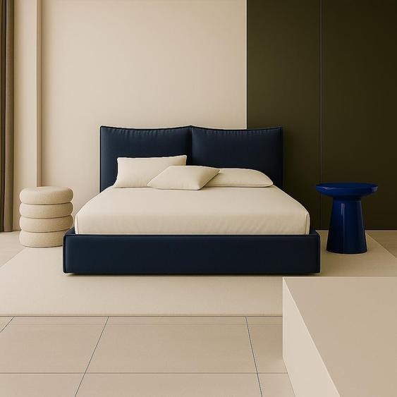 GUTTO Upholstered Bed Blue Double Bed with Zipper Removable Pillows Sleeping area 140 Velvet Soft comfortable headboard