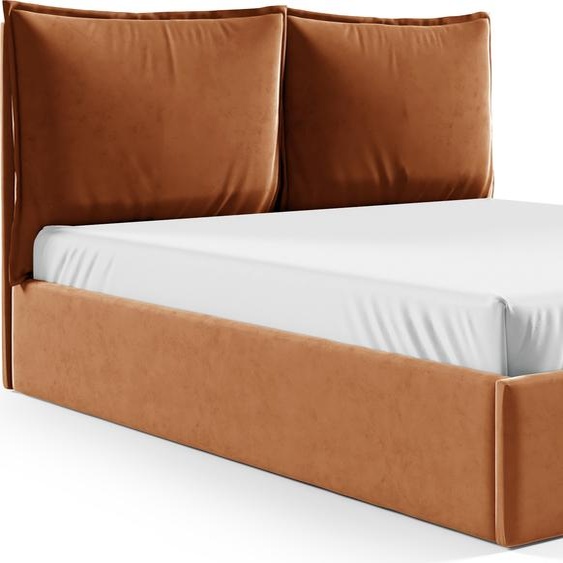 GUTTO Upholstered Bed Light Brown Double Bed with Zipper Removable Pillows Lying Area 120cm Velvet Soft Comfortable Headboard