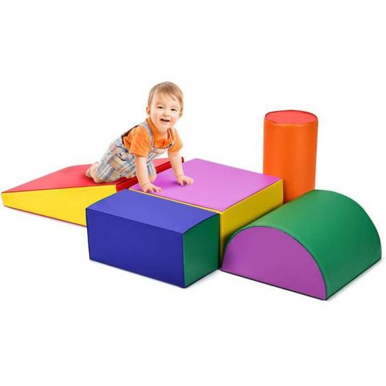 GYMAX Module Motricité Bébé en Mousse Colorée 5 PCS, avec Housse en PU et Remplissage en EPE, pour Enfant dÂge Préscolaire et Bébé
