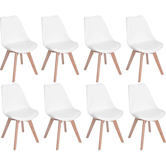H.J WeDoo 8pcs chaise de salle à manger, chaise de cuisine, chaise rembourrée, revêtement en similicuir, bois de hêtre massif, résistant à leau, assemblage facile, blanc