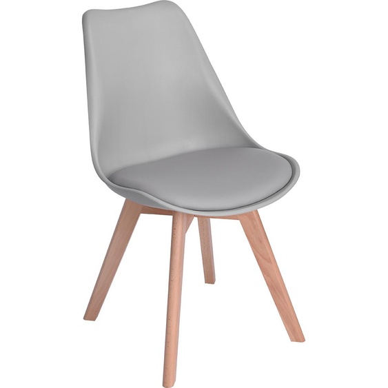 H.J WeDoo Chaise de salle à manger, style scandinave, vintage, rétro, chaise de cuisine, rembourrée avec coussin sur lassise, plastique et bois massif, chaise 8pcs, gris