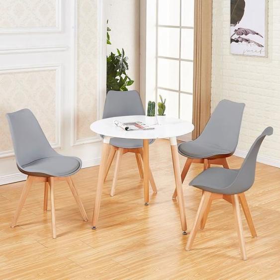 H.J WEDOO Ensemble table à manger de 2 à 4 personnes Blanc+4 chaises scandinaves Gris-54*54*82cm