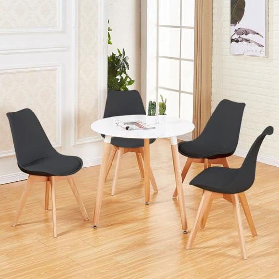 H.J WEDOO Ensemble table à manger de 2 à 4 personnes Blanc+4 chaises scandinaves Noir-54*54*82cm
