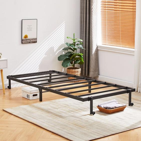 H.J WeDoo Lit dinvité Cadre de lit métallique pliant pour une personne, avec quatre roulettes doubles Lit pliant Lit portable 90 x 190 cm, noir
