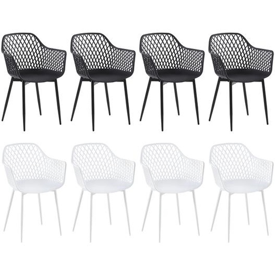 H.J WeDoo Set de 8 chaises de salle à manger rétro en plastique Chaise de salon Chaise de jardin Chaise avec accoudoirs (4 noir+4 blanc)