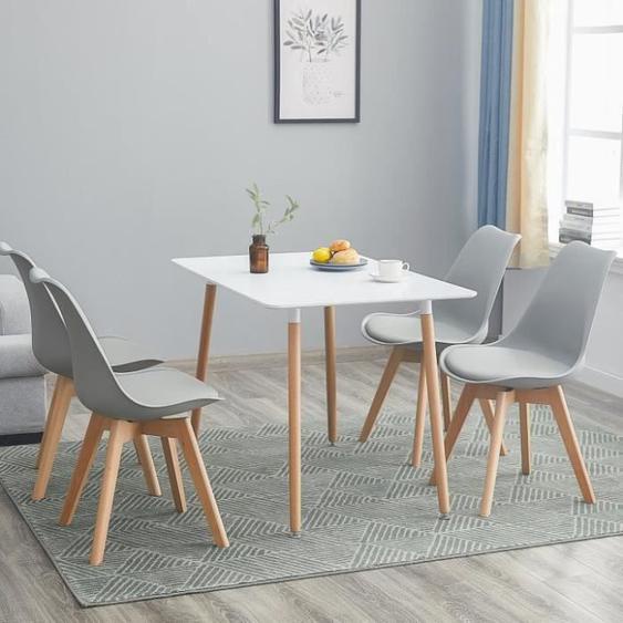 H.J WEDOO Table à Manger Complet de 2 à 4 personnes Blanc et 4 gris chaises Design Scandinave