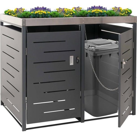Habillage pour 2 poubelles MCW-H40, abri pour poubelles, jardinière en acier inoxydable et métal 54 kg 125 x 134 x 84 cm extensible