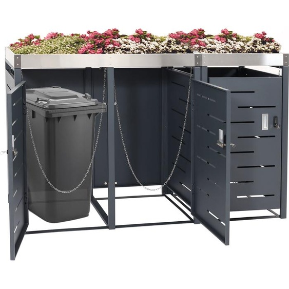 habillage pour 3 poubelles HWC-H40b, abri pour poubelles, bac à plantes acier inoxydable-métal combiné 63kg 110x175x62cm extensible
