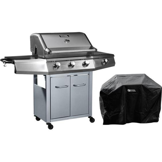 Habitat Et Jardin - Barbecue Gaz Bingo 4 - 4 brûleurs dont 1 latéral - 14kW + Housse protection - Argenté