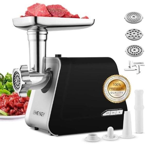 Hachoir à viande électrique Multifonction 2000W avec 3 Plaques de Broyage en Inox pour Saucisse Noir