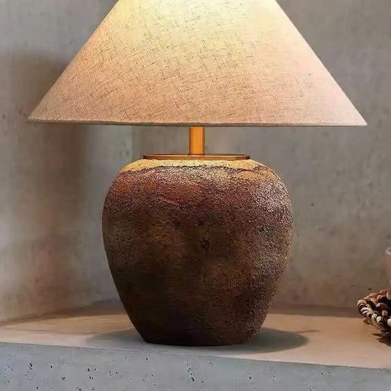 hairuilite Wabi Sabi – lampe de Table en céramique faite à la main, Style traditionnel, Vintage, décoration en tissu, salon, hôtel, Simple, nordique, naturel, nouvelle collection