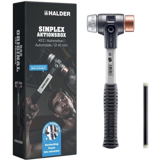 HALDER - Coffret promotionnel automobile, marteau de protection SIMPLEX D40, cuivre/métal tendre plus perforation | 3749s001