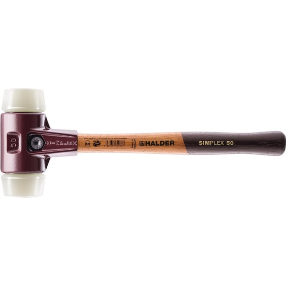 Halder Schonhammer diamètre 80mm 3090g Simplex Nylon blanc avec manche bois - 3008080