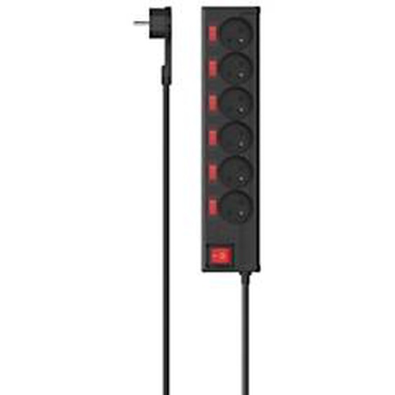 Hama Multiprise 6 prises avec interrupteur individuel - Cordon 1,4 m - Noir