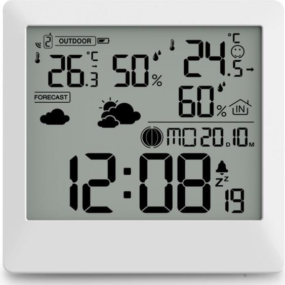 Hama Station météo Palawan, avec capteur extérieur, radio, réveil, thermo / hygro, blanc