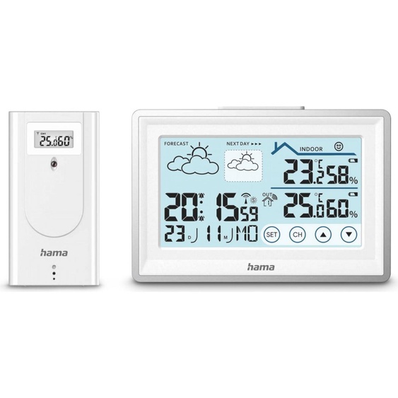 Hama Wetterstation Bahamas, mit Außensensor, Funk, Wecker, Raumklima, Weiß (00222228)