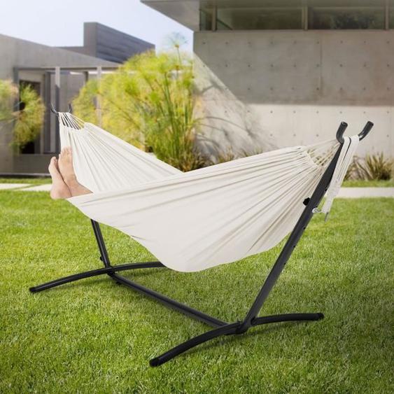 ML-Design Hamac Double avec Support Réglable Acier Beige pour 2 Personnes Chaise Hamac XXL avec Sac de Transport pour Jardin Balcon