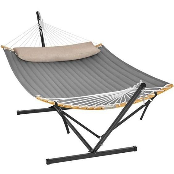 Hamac avec Support - SONGMICS - Capacité de Charge 200 kg - Structure Noire et Hamac Gris