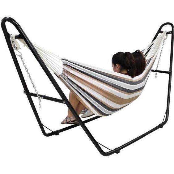 Hamac - Brésilien - Marron - Avec support type-H - Capacité 2 personnes - Coton Polyester
