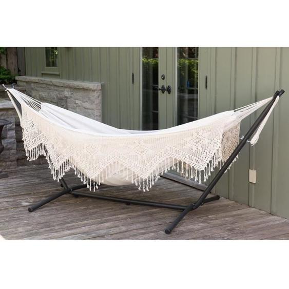 Hamac Double en Coton Naturel - VIVERE - Vivere UHSDO8-00 - Support Inclus - 2 Personnes - Extérieur