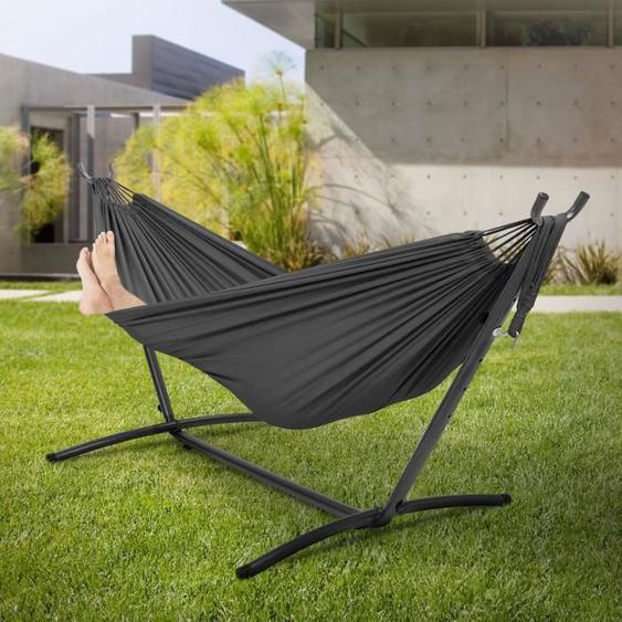 ML-Design Hamac Double avec Support Réglable Acier Gris Foncé pour 2Personnes Chaise Hamac XXL avec Sac Transport pour Jardin
