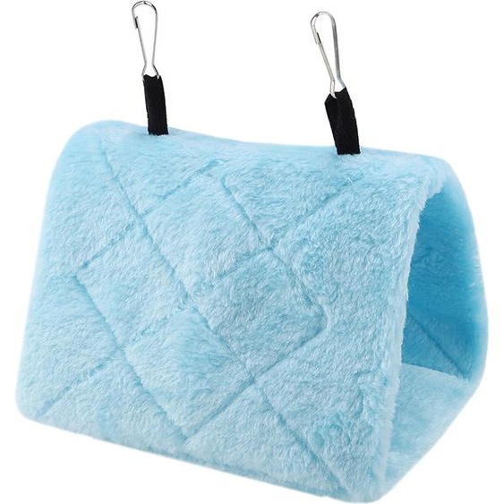 Hamac doux en peluche Tente-cage suspendue pour oiseaux Parrot Lit chaud hiver Jouets pour animaux domestiques (Bleu M)