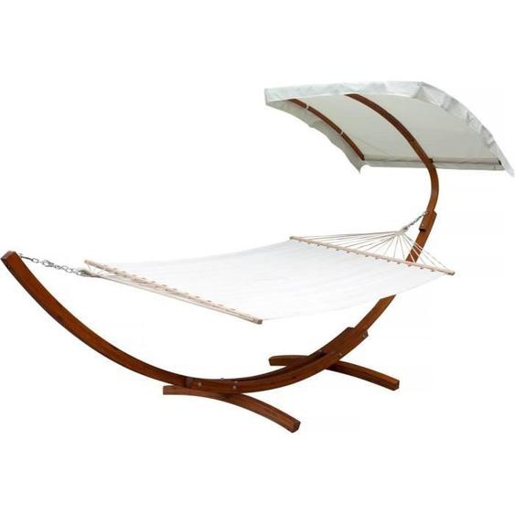 Hamac en bois Dallas XL avec toile en coton et auvent - Ecru