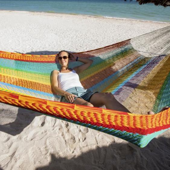 Hamac en filet mexicain MacaMex - Double multicolore - Coton - 2 personnes - Taille moyenne 200x200cm
