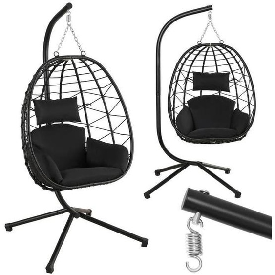 Fauteuil suspendu - MAKIKA - Réglable en hauteur - Poly rotin - Noir - 150 kg max