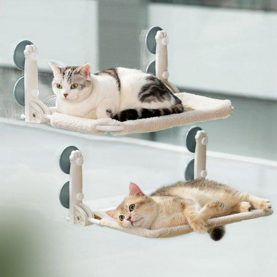 Hamac pour chat Azomor® à fixer à la fenêtre, avec ventouses résistantes et armature en acier inoxydable, réversible, facile à installer