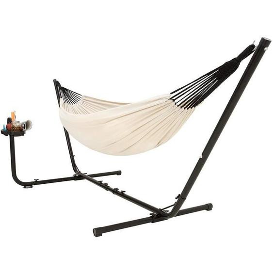 Hamac sur Pied avec Porte-gobelet et Porte-Livre - VITA5 - Double/205kg - 210*140 - Blanc