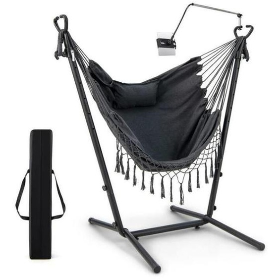 Hamac sur Pied - DREAMADE - en Métal - Support à Hauteur Réglable - Porte-Téléphone&Poche Latérale - Charge 250KG - 75X107X96-146CM