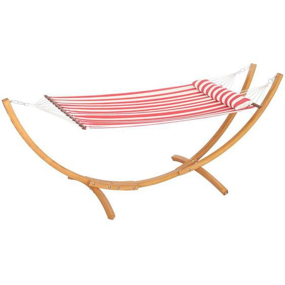 Hamac sur pied - Outsunny - 1 place - avec support en bois - oreiller de tête - lit en coton - rayures rouges et blanches